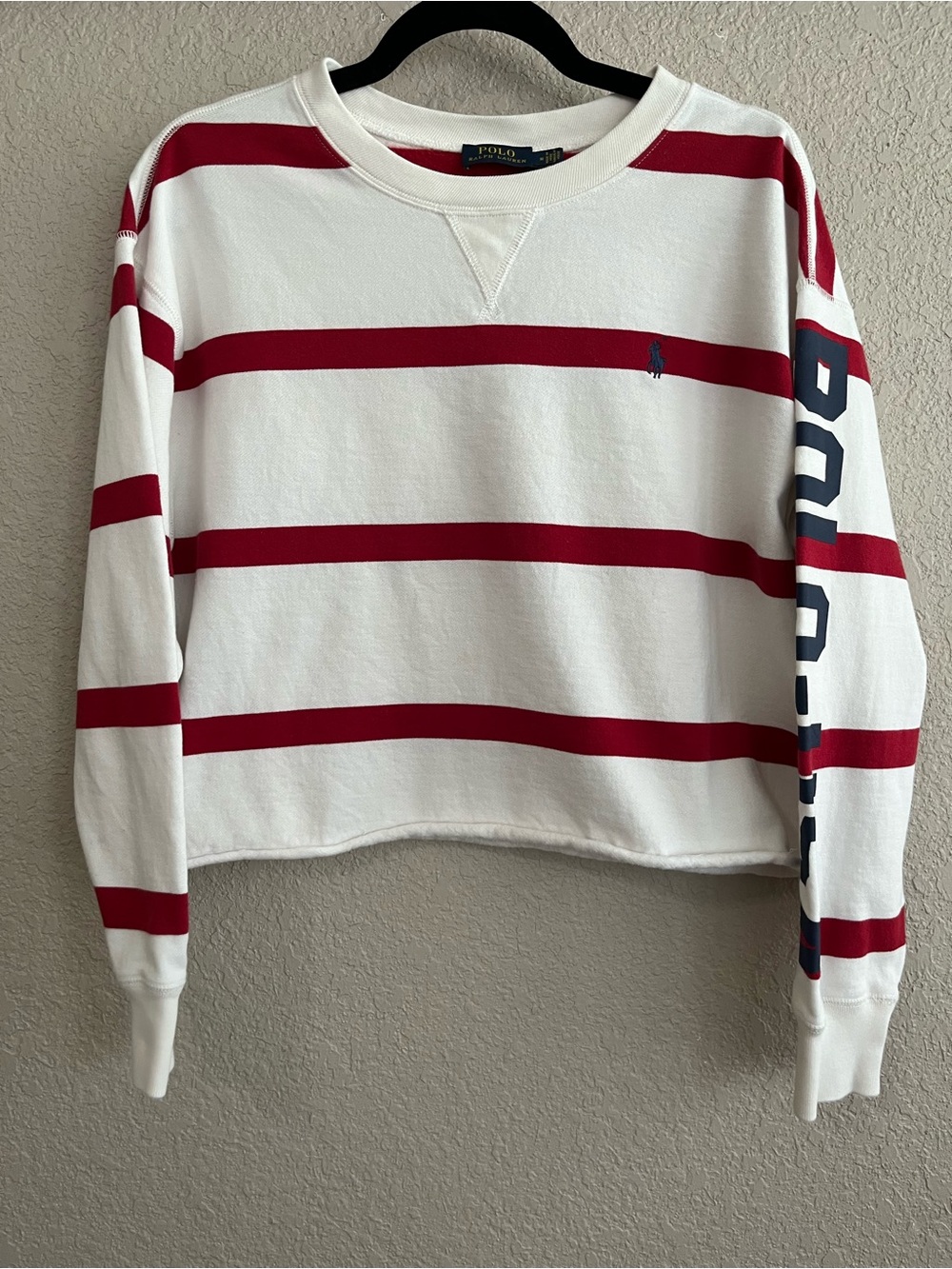 Polo Ralph Lauren Striped Polo USA Graphic Cropped Sweatshirt Medium - Picture 2 of 11